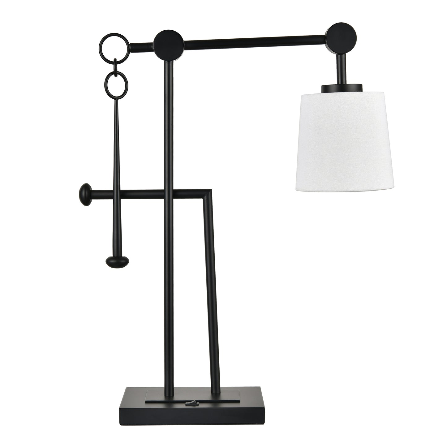 Powder Coated Matte Black Table Lamp – 60W, Adjustable Height, White Fabric Shade