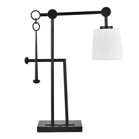 Powder Coated Matte Black Table Lamp – 60W, Adjustable Height, White Fabric Shade