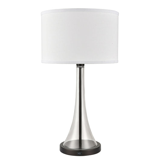 Powder Coated Matte Black Table Lamp – 100W, White Fabric Shade, Single Rocker Switch