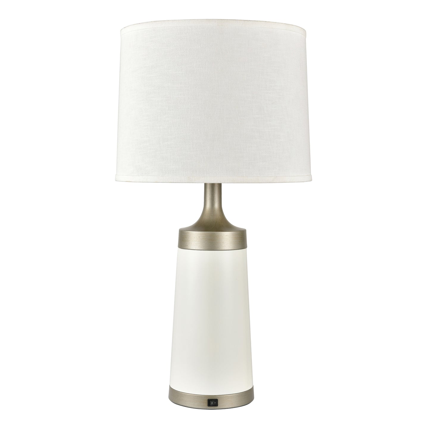 Champagne Brass & Matte White Table Lamp – Dual E26 Sockets, White Fabric Shade, 60W