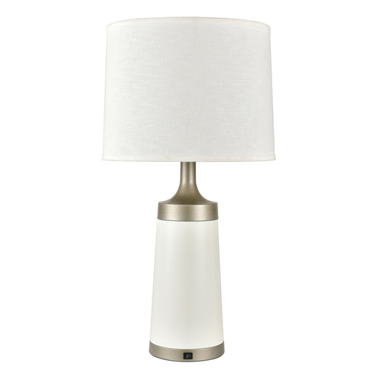 Champagne Brass & Matte White Table Lamp – Dual E26 Sockets, White Fabric Shade, 60W