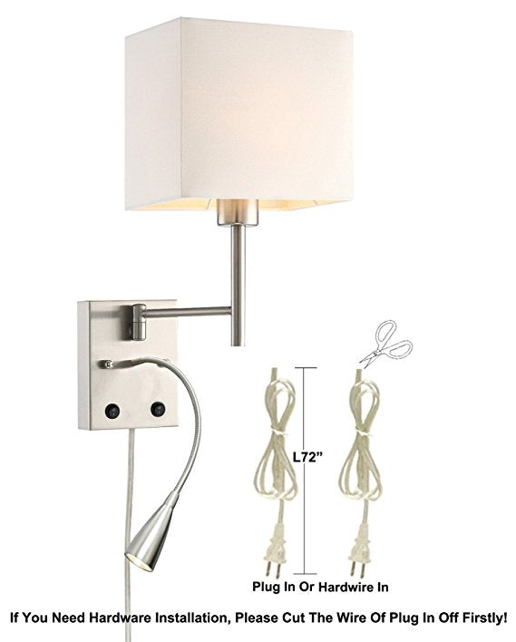 Two-Lights Bedroom LED Reading Swing Arm Wall Light – Satin Nickel Finish