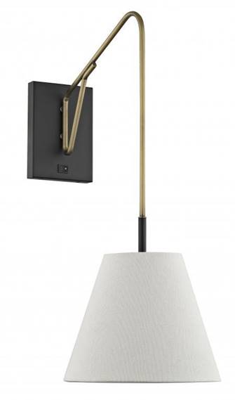 Matte Black & Brushed Brass Wall Lamp with Ivory Linen Shade – 15W LED (HLW10053)