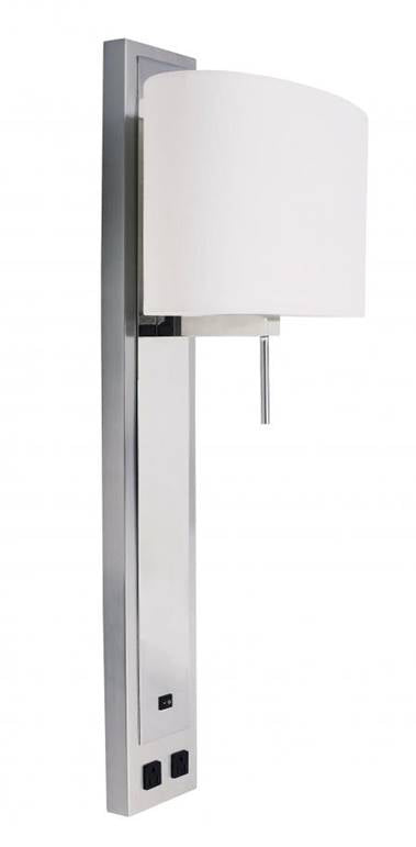 Polished & Satin Nickel Wall Lamp with Brussels Cream Shade, Outlets & 27W Socket – HLHW10011