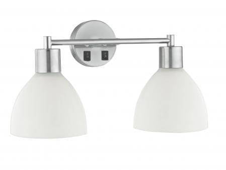 Brushed Chrome Dual Headboard Wall Lamp with Frosted White Shades – 18W Each (HLHW10020)