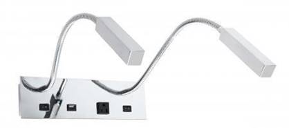 Polished Chrome Dual LED Headboard Wall Lamp with USB & Outlet – 3W Each (HLHW10034)