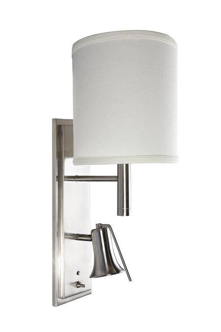 Brushed Nickel Headboard Wall Lamp with Cream Linen Shade – 32W & 3W LED (HLHW10037)