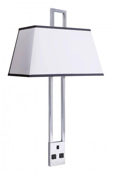 Polished Chrome Headboard Wall Lamp with White Linen Shade & Gray Trim – 23W Each (HLHW10038)