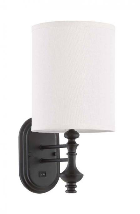 LED Headboard Wall Sconce with Ivory Linen Shade – Dark Bronze Finish