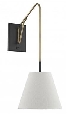 Hardwired LED Wall Sconce with Ivory Linen Shade – Matte Black & Brushed Brass Finish