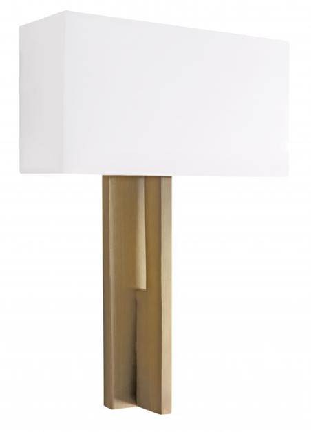 Antique Brass LED Wall Mirror with White Linen Shade – HLHW10094