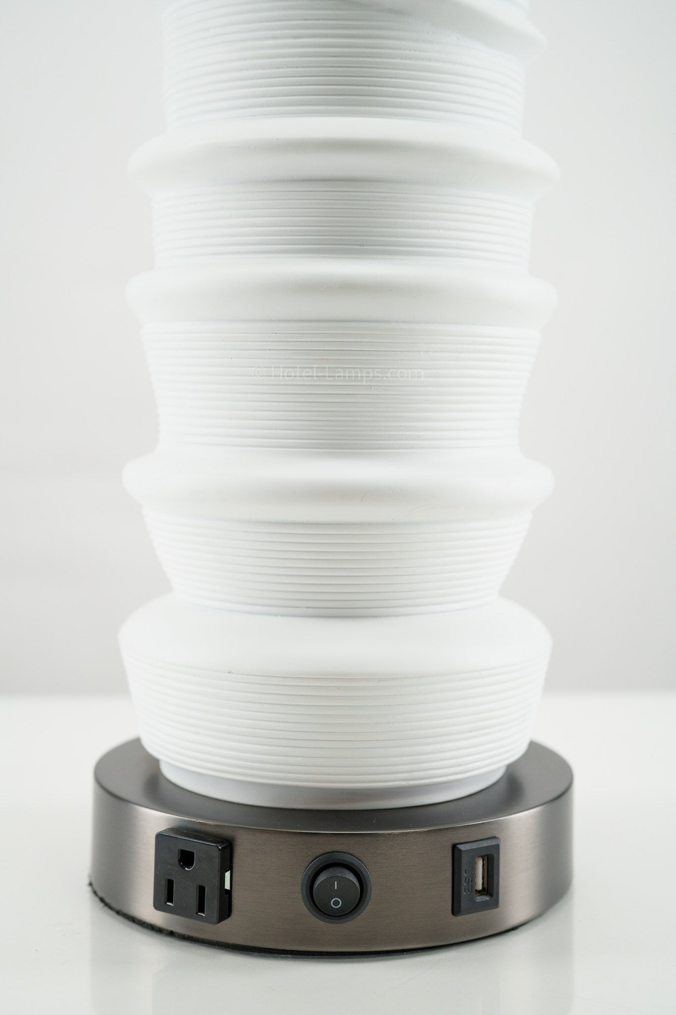 Beach Wave White Ceramic Table Lamp with USB & Outlet Ports – Satin Black Nickel Base