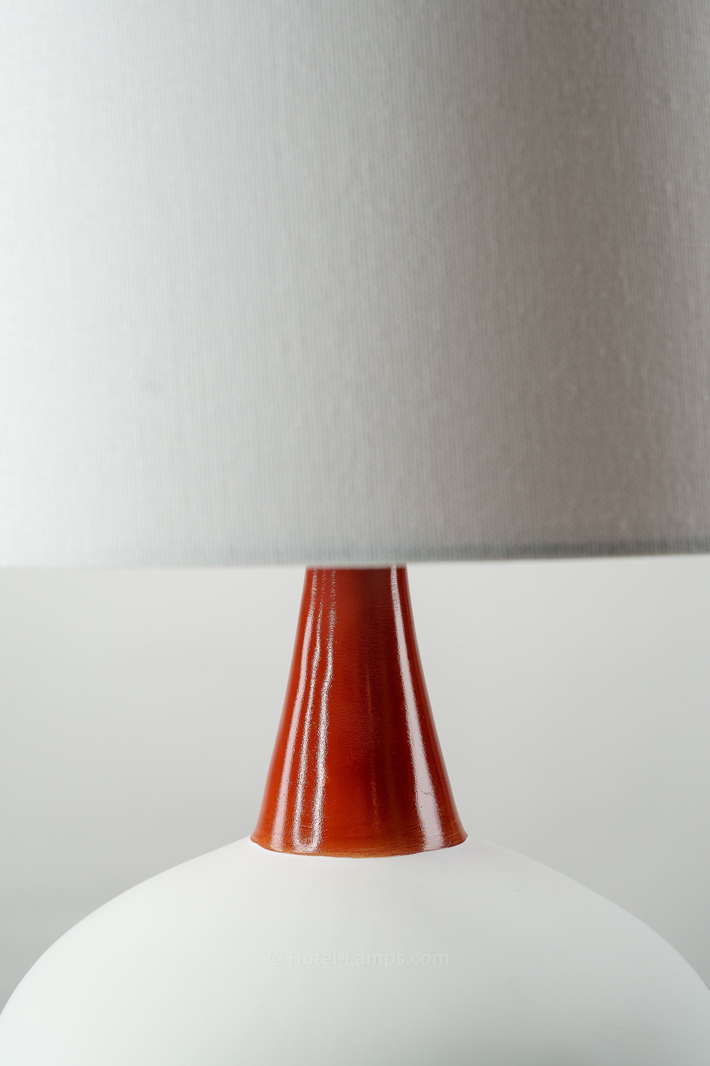 White Ceramic Sphere Table Lamp with Red Accents – USB & Outlet Charging Ports