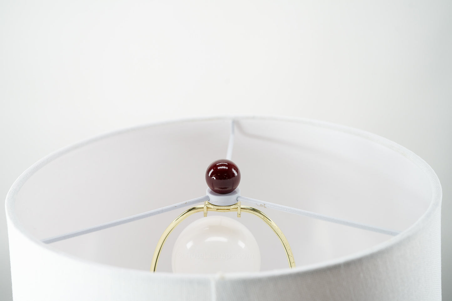 White Ceramic Sphere Table Lamp with Red Accents – USB & Outlet Charging Ports