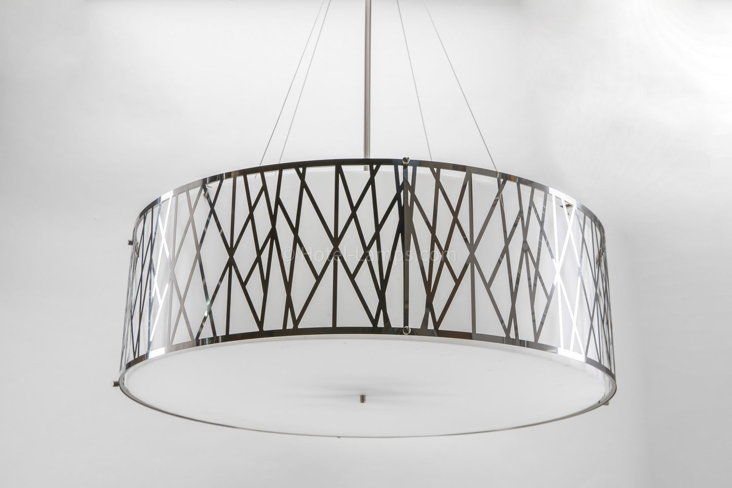 Wide Ceiling Pendant – Brushed Aluminum Finish with Opal Matte Acrylic – WCPBAF-HL