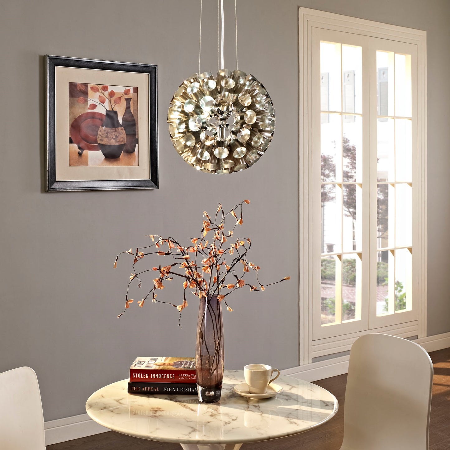 Pierce 4-Light Aluminum Chandelier – Silver Finish, 12” x 12” x 12” – HL-1239-SLV