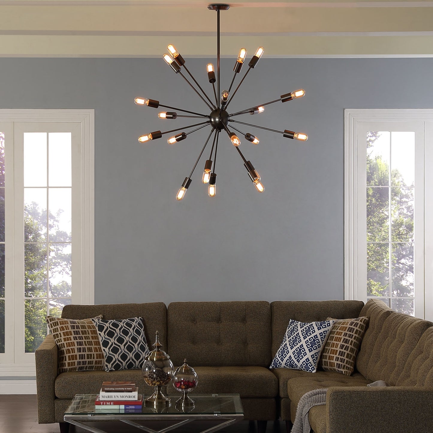 Beam Stainless Steel Chandelier – Gray Finish, 35.5” x 35.5” x 39” – HL-1562