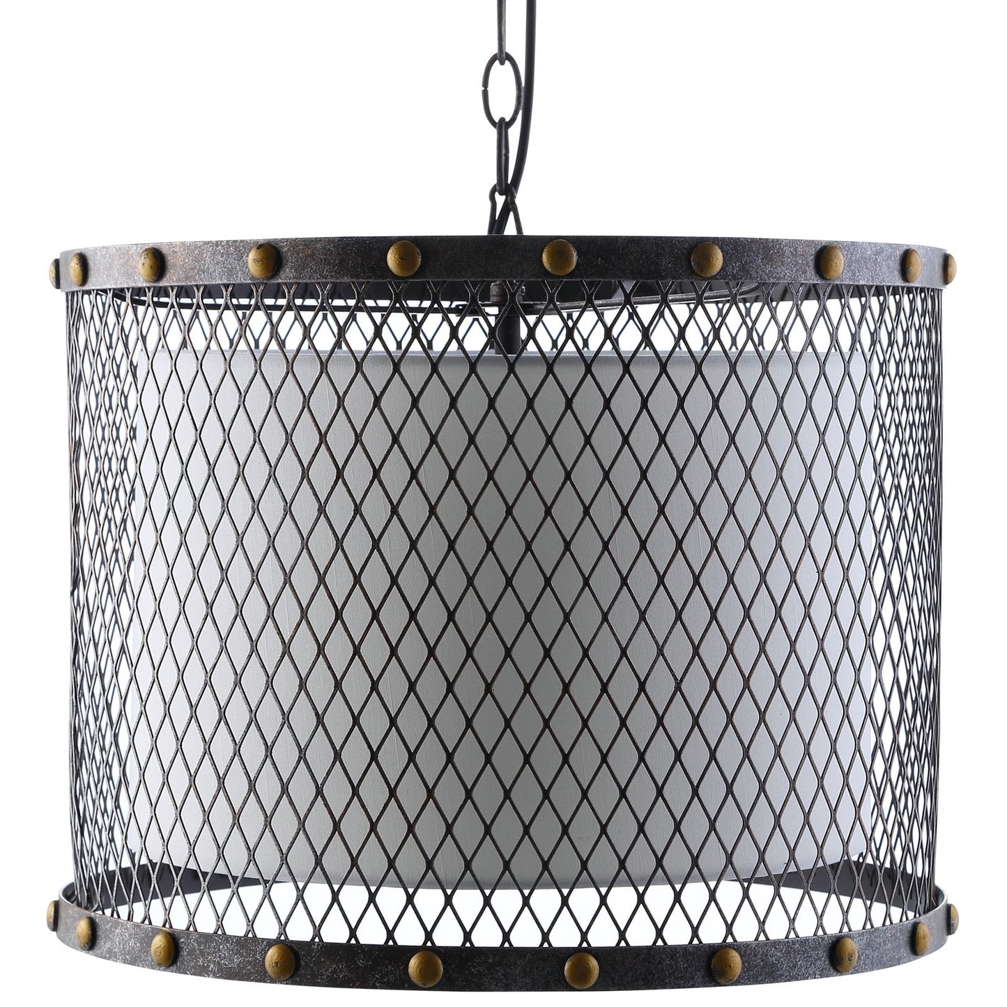 Fortune Chandelier – Antique Silver Finish with Cream Fabric Shade – HL-1572