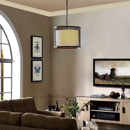 Fortune Chandelier – Antique Silver Finish with Cream Fabric Shade – HL-1572