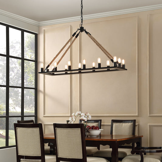 Bridge 14-Light Chandelier – Black Finish, 49” x 15.5” x 31.5” – HL-1573