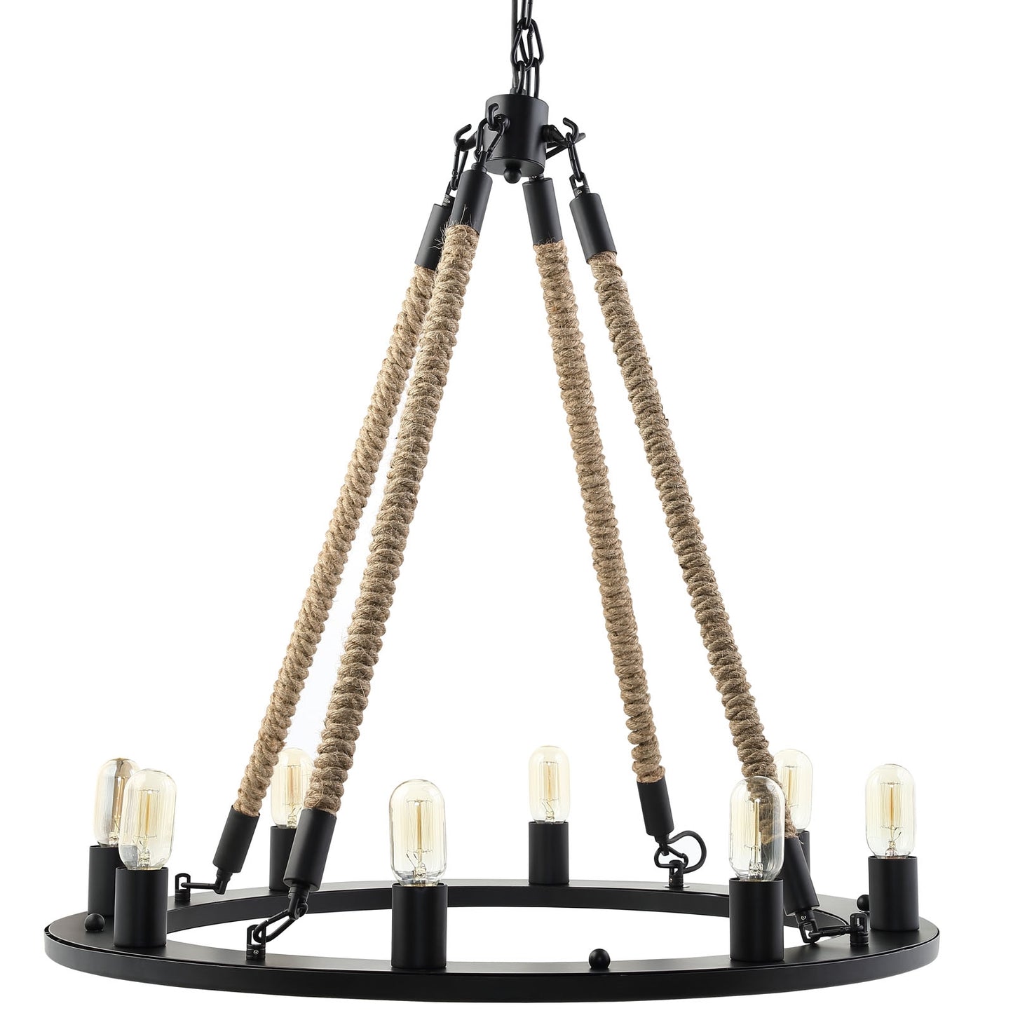 Encircle Chandelier – Black Finish with Rope Cords – 31.5” x 31.5” x 31.5” – HL-1574