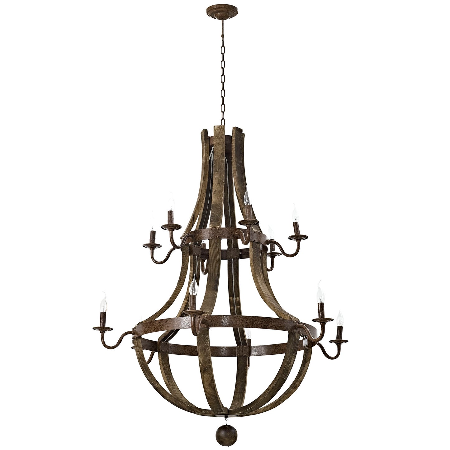 Trebuchet 12-Light Chandelier – Brown Finish with Hardwood & Steel – HL2109-BRN