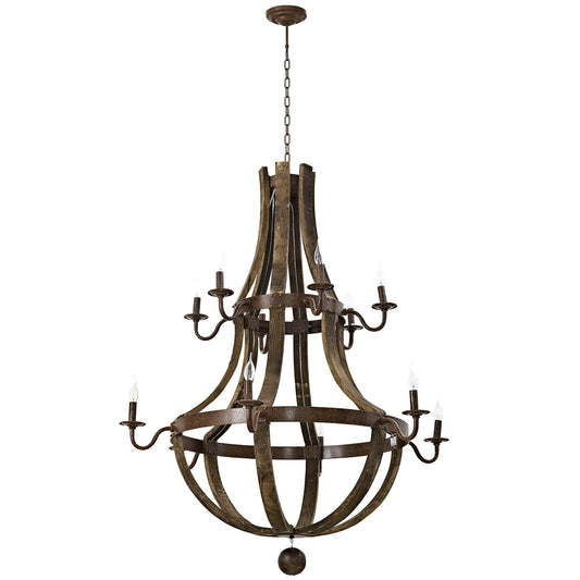Trebuchet 12-Light Chandelier – Brown Finish with Hardwood & Steel – HL2109-BRN