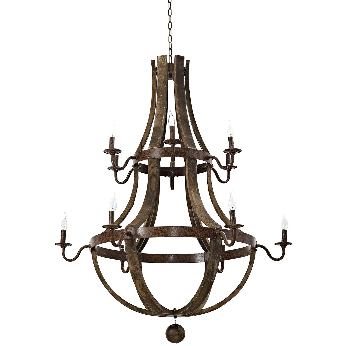 Trebuchet 12-Light Chandelier – Brown Finish with Hardwood & Steel – HL2109-BRN