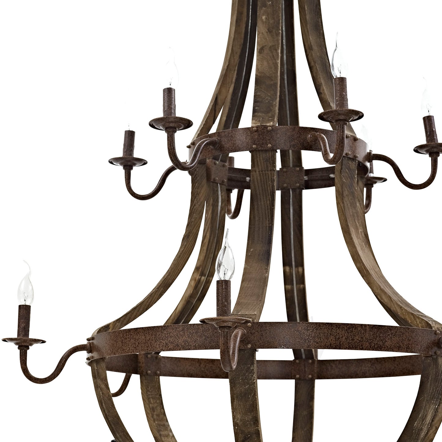 Trebuchet 12-Light Chandelier – Brown Finish with Hardwood & Steel – HL2109-BRN