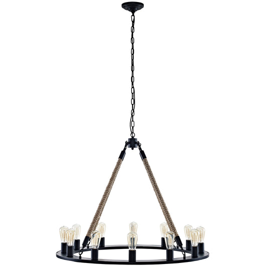 Encircle 12-Light Chandelier – Brown & Black Finish, 39.5” x 39.5” x 66” – HL-2154