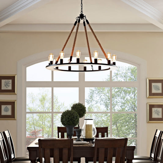 Encircle 12-Light Chandelier – Brown & Black Finish, 39.5” x 39.5” x 66” – HL-2154