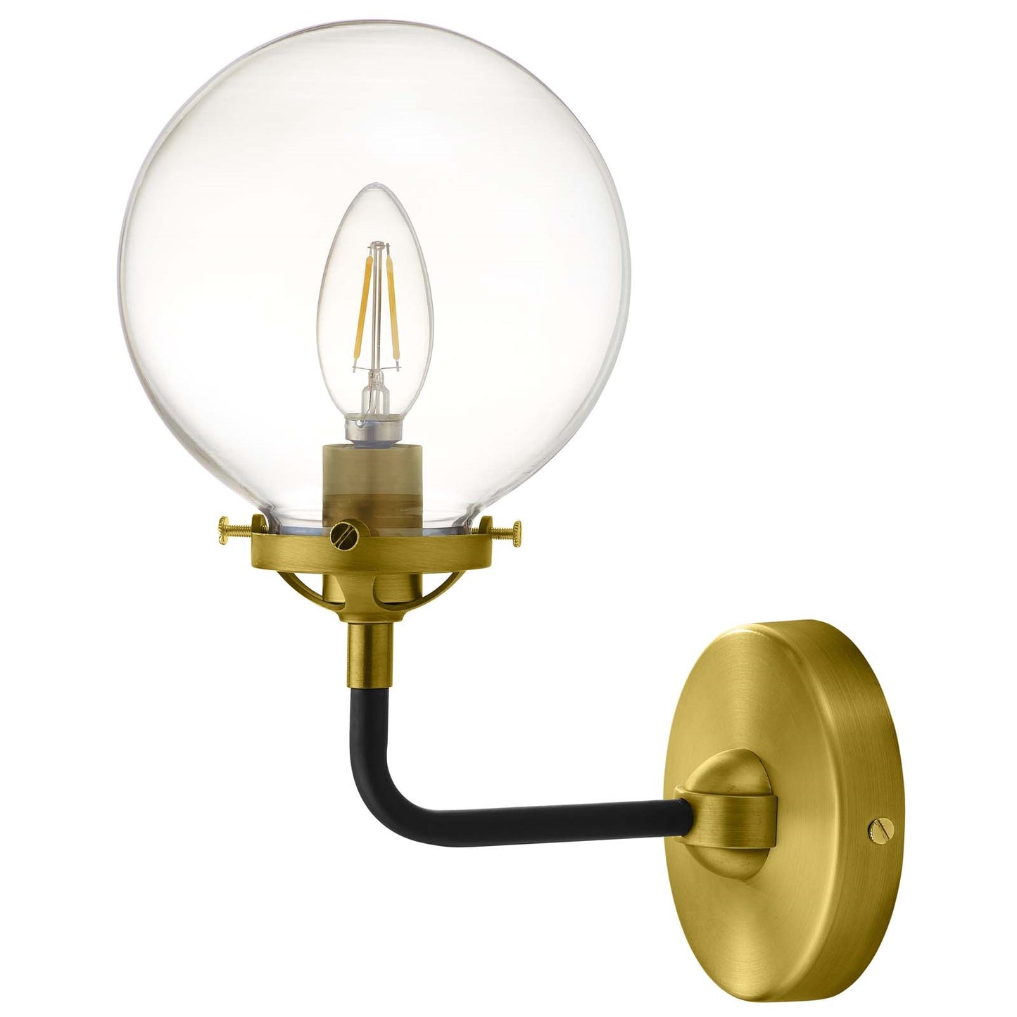 Reckon Wall Sconce – Amber Glass Globe | Brass Metal Bracket | Rustic & Modern Farmhouse Lighting