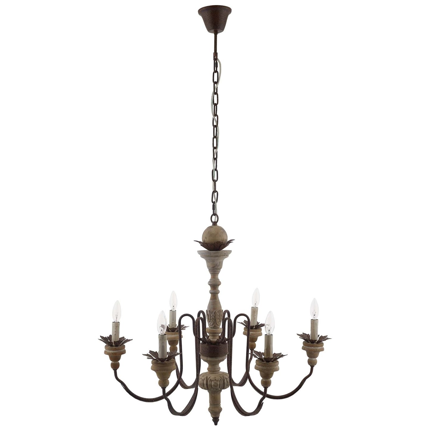 Bountiful 6-Light French Vintage Pendant Chandelier – Wood & Metal – HL-2888