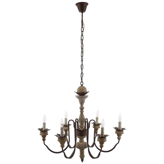 Bountiful 6-Light French Vintage Pendant Chandelier – Wood & Metal – HL-2888