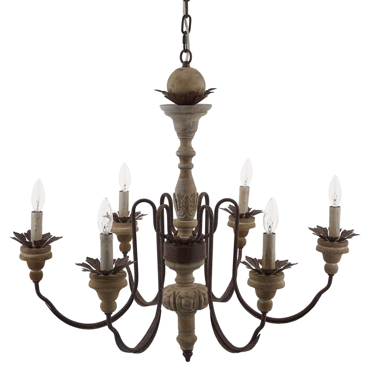 Bountiful 6-Light French Vintage Pendant Chandelier – Wood & Metal – HL-2888