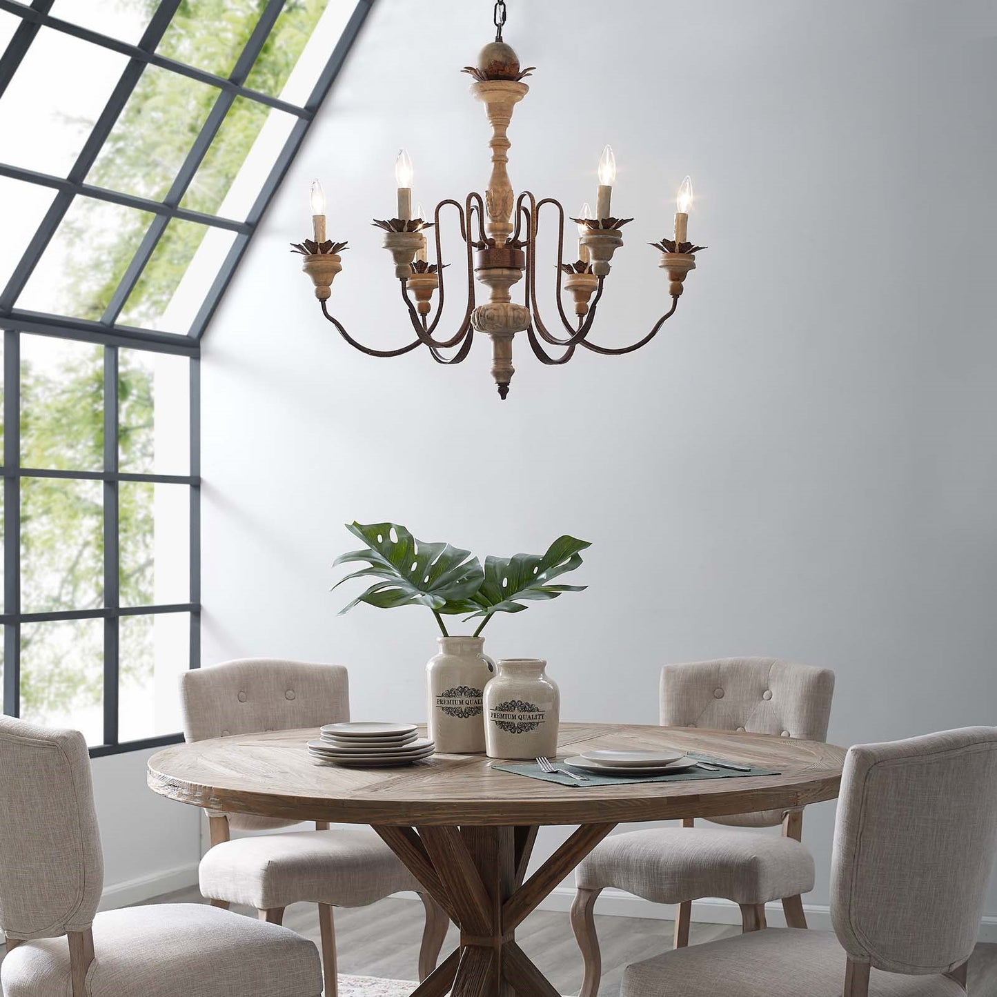 Bountiful 6-Light French Vintage Pendant Chandelier – Wood & Metal – HL-2888