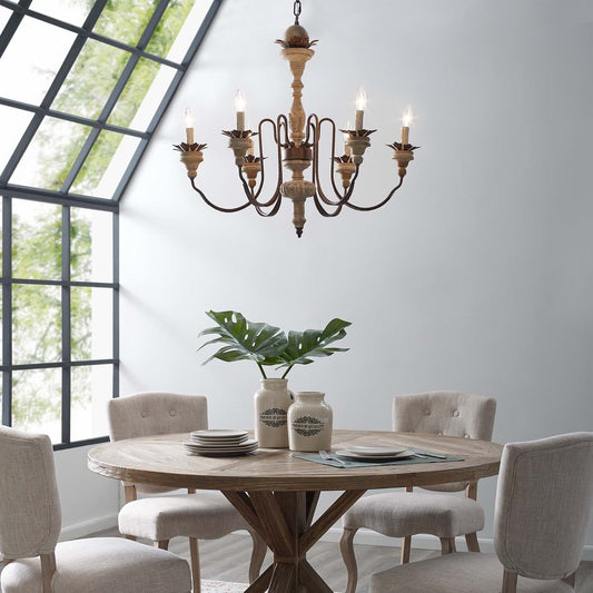 Bountiful 6-Light French Vintage Pendant Chandelier – Wood & Metal – HL-2888