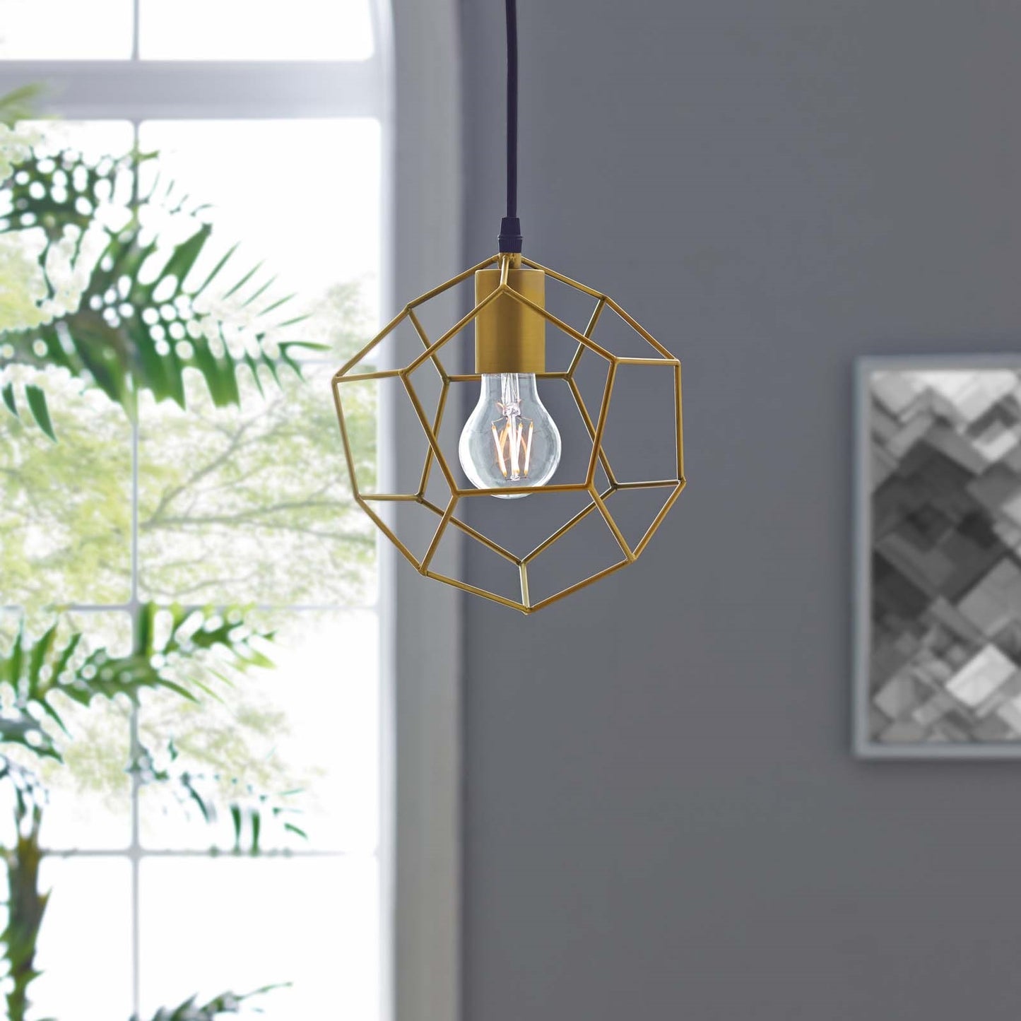 Pique Ceiling Fixture – Gold Metal | Geometric Modern Pendant | Adjustable Height