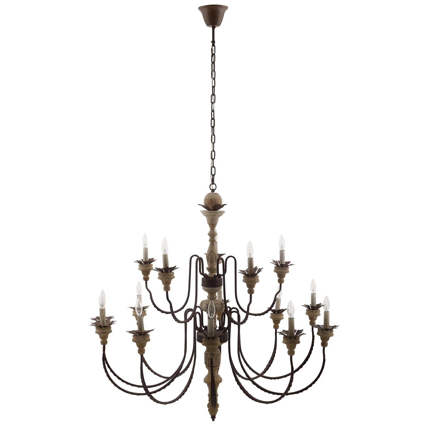 Nobility 15-Light Candelabra Chandelier – French Vintage Pendant with Wood & Metal – HL-3277