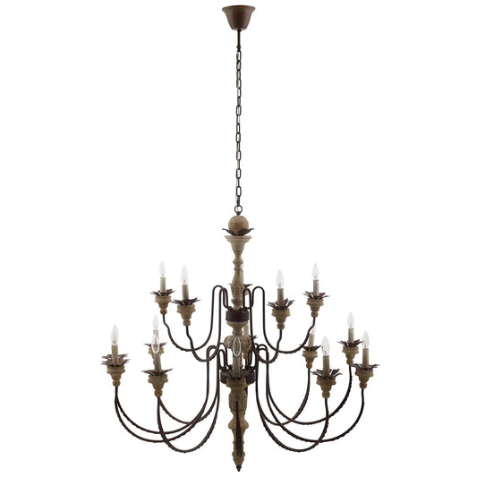 Nobility 15-Light Candelabra Chandelier – French Vintage Pendant with Wood & Metal – HL-3277