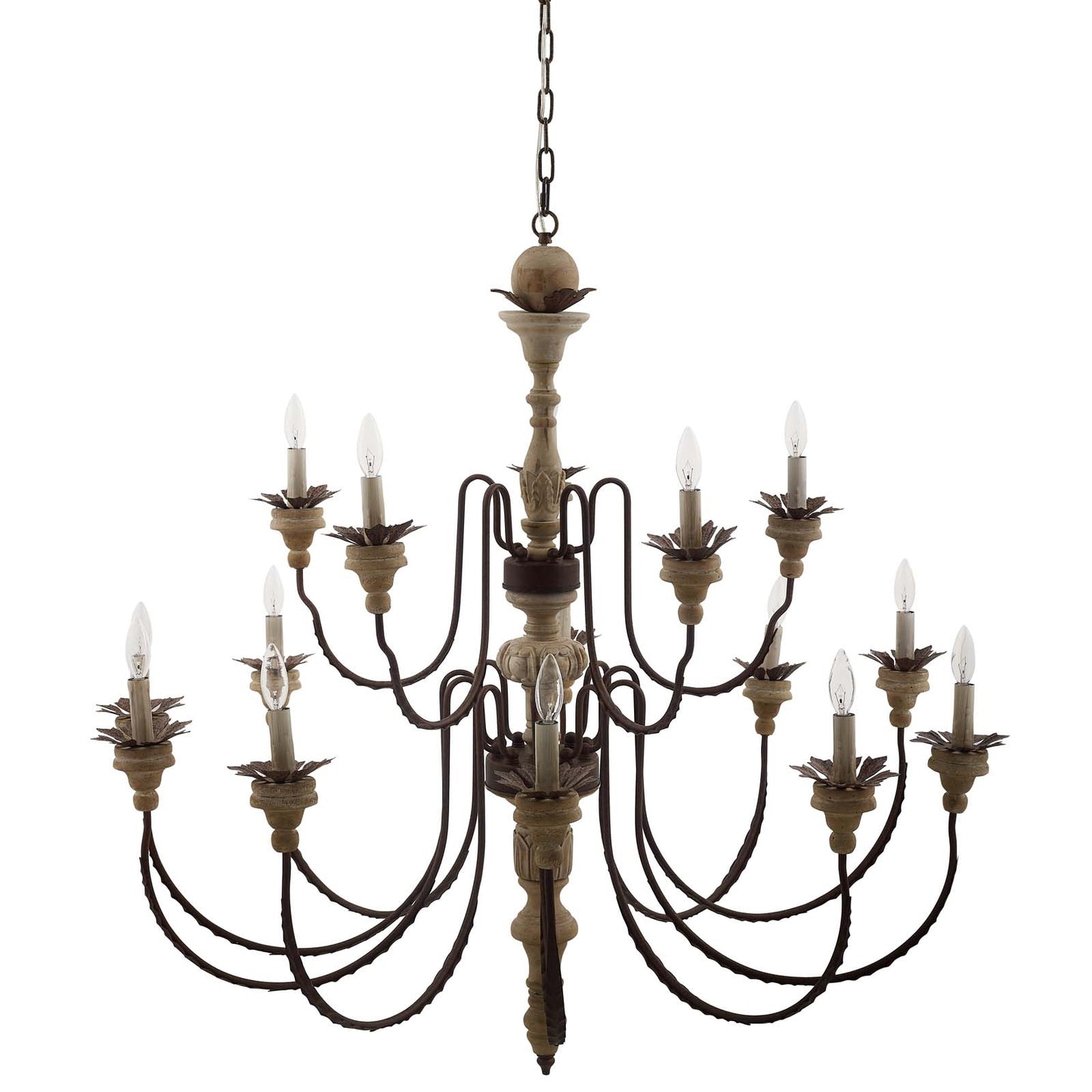 Nobility 15-Light Candelabra Chandelier – French Vintage Pendant with Wood & Metal – HL-3277
