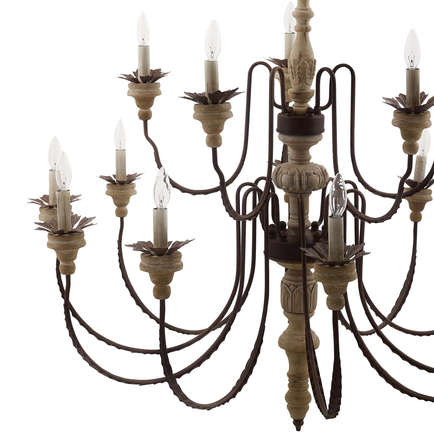 Nobility 15-Light Candelabra Chandelier – French Vintage Pendant with Wood & Metal – HL-3277