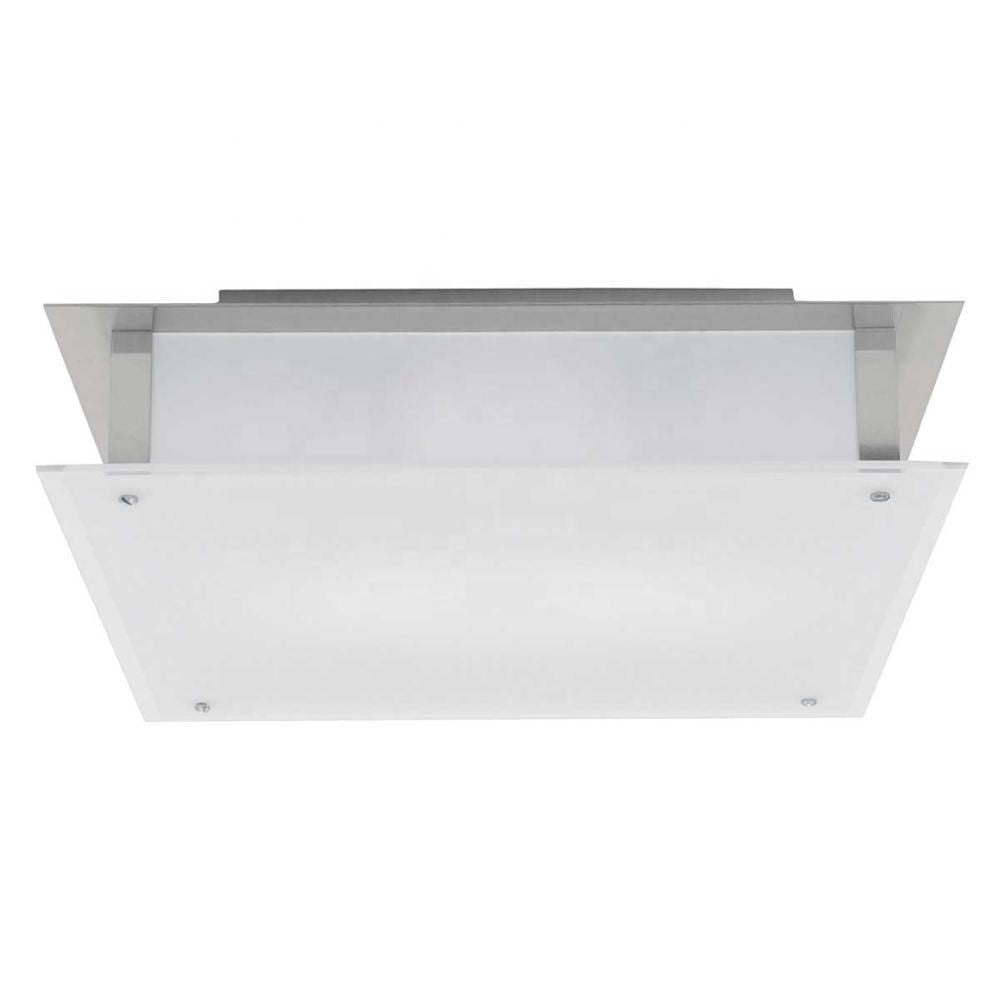 ADA Compliant Frosted Glass Ceiling Lamp – 18" Brushed Steel Flush Mount, Damp Location Rated