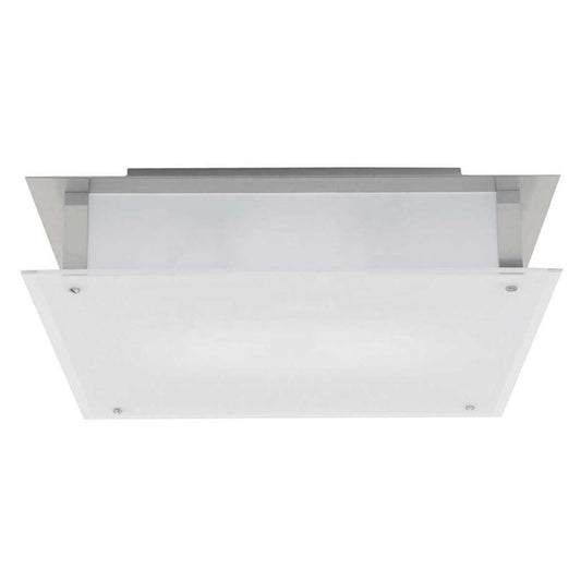 ADA Compliant Frosted Glass Ceiling Lamp – 18" Brushed Steel Flush Mount, Damp Location Rated