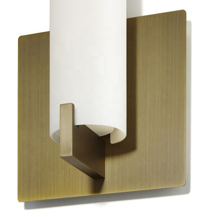 Hotel Glass Shade Wall Sconce – Aged Brass Metal Backplate with Opal Matte Glass