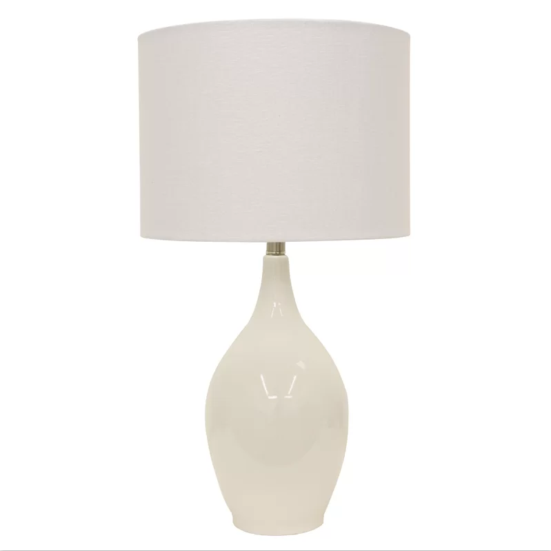 White Ceramic Table Lamp with White Linen Shade & Polished Nickel Accents – HLHT7026