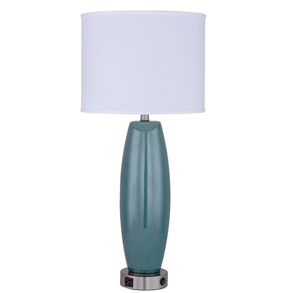 Studio Blue-Green Crackle Table Lamp with Brushed Nickel accents