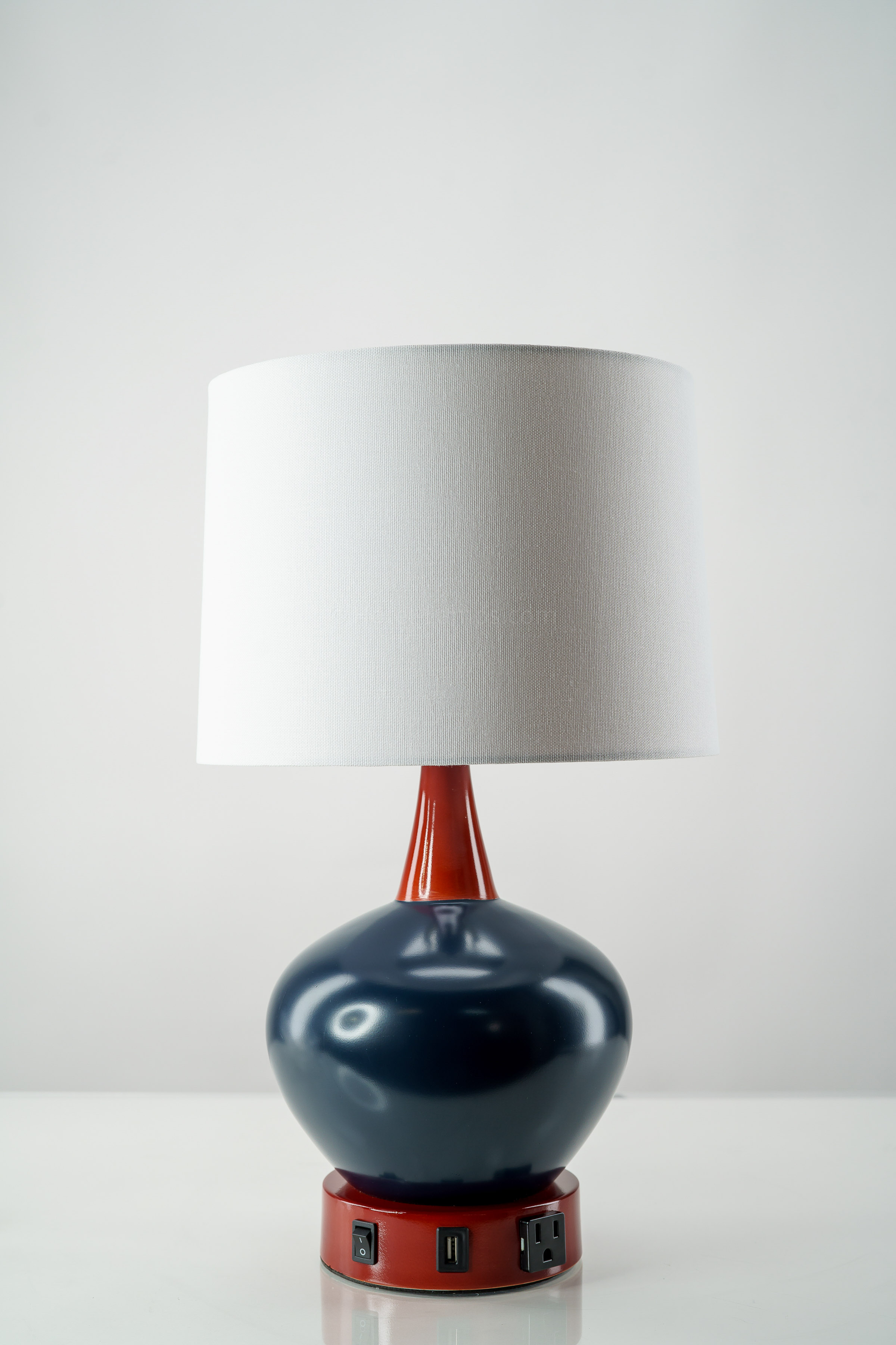 Blue Ceramic Sphere Table Lamp Red Accents