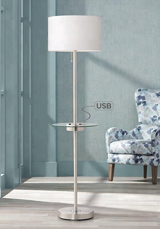 Glass Tray Table Floor Lamp with USB and Outlet